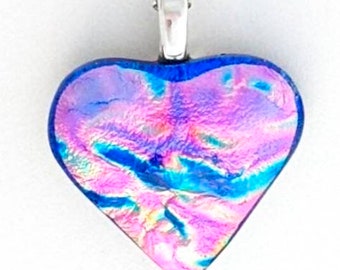 Small Multicolor Dichroic Glass Heart Necklace, Color shifting Gift for her