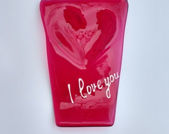 Pink Spoon Holder, Valentines Day Gift for A Special Cook, Home Décor for the Kitchen, Spoon Rest, Handwritten I love you