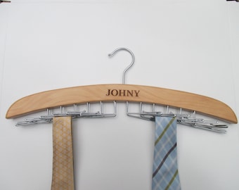Engraved Personalized Wood Tie Rack.