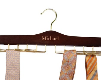 Engraved Personalized Wood Tie Rack.