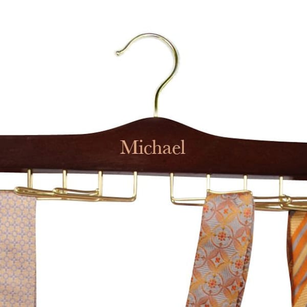 Engraved Personalized Wood Tie Rack.