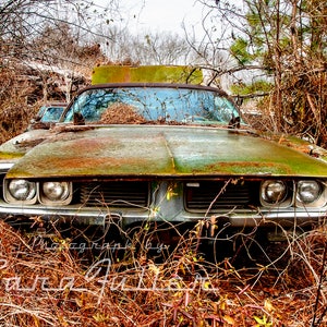 Photograph of a 1973 -1974 Green Dodge Charger With hood slid forward