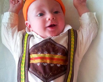 Baby Lederhosen, Oktoberfest outfit, Halloween costume, German clothing for baby, Holiday or Christmas outfit, Lederhosen with pants