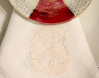 Vintage Vine Monogrammed Napkin - elegant napkins with corner detail and monogram, Shuler, high end,