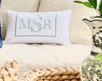 Adorn 3 Letter Monogrammed Lumbar Accent Inch Pillow Cover (COVER ONLY) 12x20 inch - throw pillow, decor, housewares, chic, decorative,