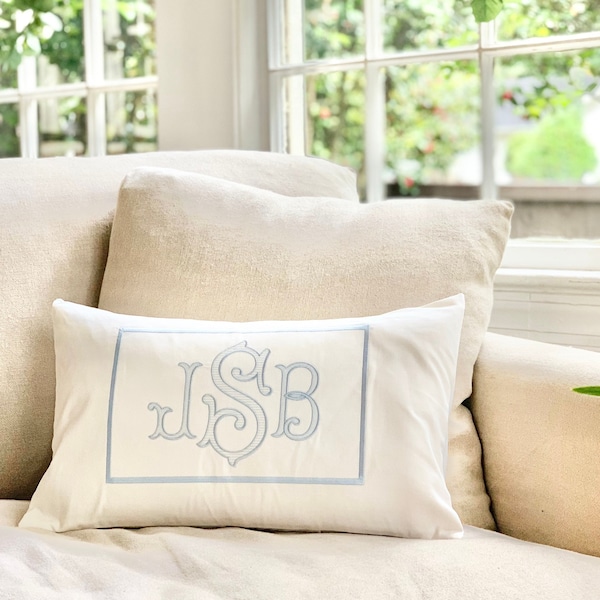 Romanesque 3 Letter Monogrammed Lumbar Accent Inch Pillow Cover (COVER ONLY) 12x20 inch - throw pillow, decor, housewares, chic, nursery