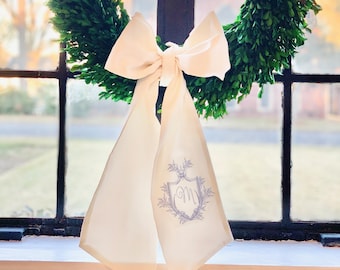 Wheat Crest with Monogram Sash (Wreath or Bow) Front door, wedding, decoration, mothers day, gift, personalized, upscale, high end
