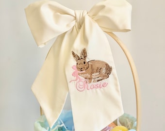 Easter Basket Sash with Vintage Chocolate Bunny - customizable name and bow colors, holiday, spring, Easter,  TREND ALERT