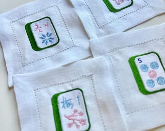 Mahjong Cocktail Napkins with Adorn Tiles (set of 4)