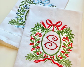 Christmas Berry Monogramed Towel - wedding gift, holiday, personalized, gift, housewares, unique, Christmas