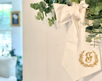 Bow/Wreath Sash with Thomaston Frame and Monogram-  International Shipping