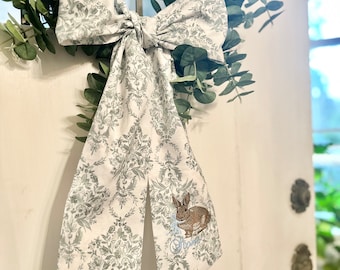 Green Chinoiserie Easter Sash with Vintage Chocolate Bunny - customizable name and bow colors, holiday, spring, Easter TREND ALERT