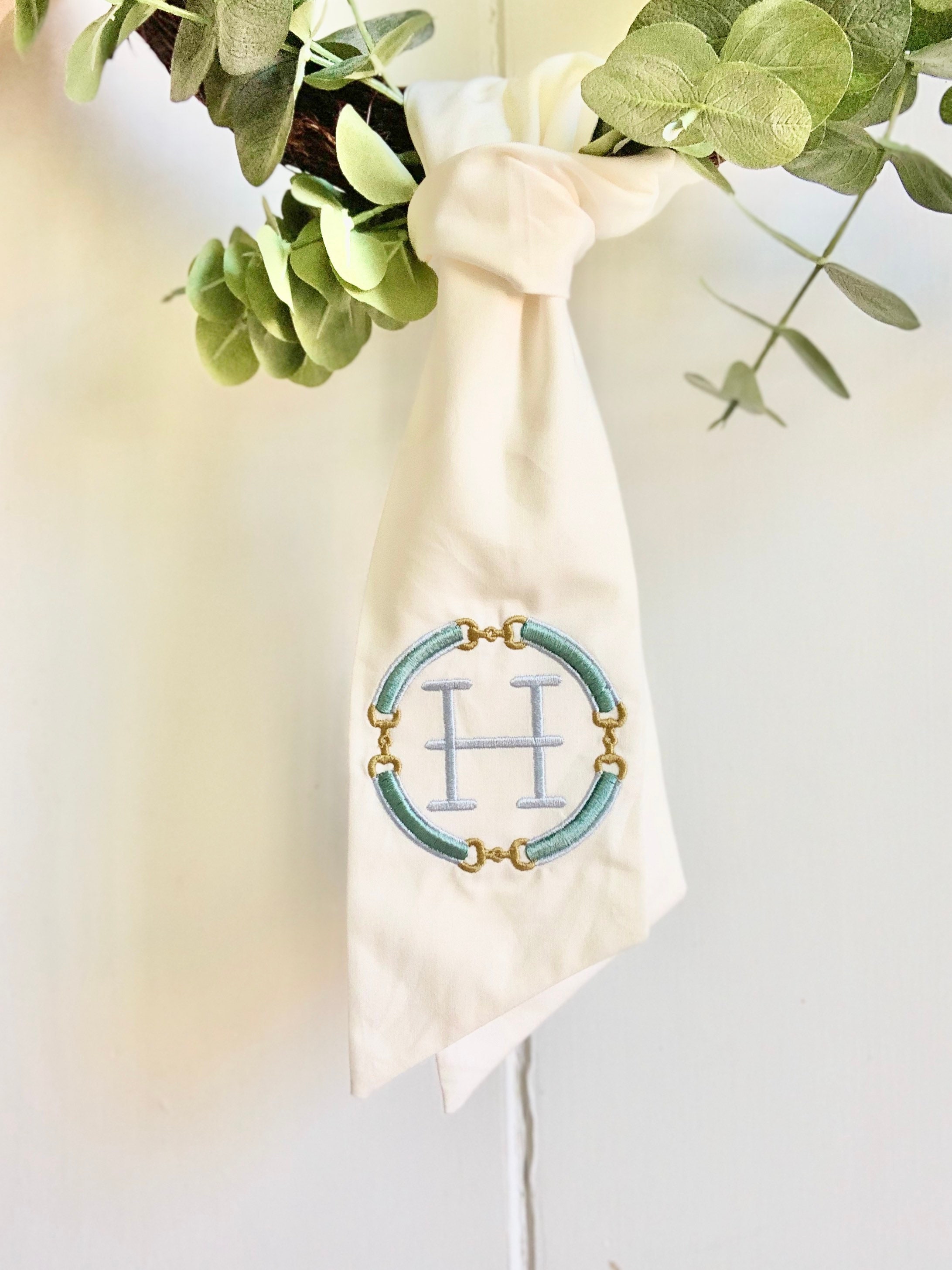 Wreath Sash/Ribbon with Horesbit Monogram horse front door Etsy
