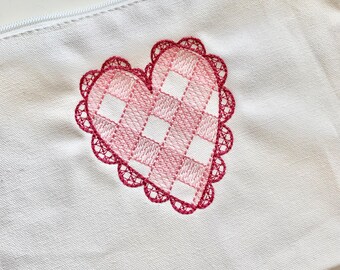 Valentine Zipper Goodie Bag - Gingham heart, canvas bag, teacher gifts, kid gifts, cute
