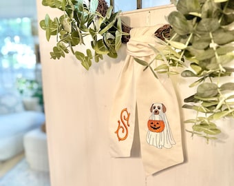 Ghost Dog Halloween Wreath/Bow Sash - decor, trending, fall, decoration, front door, trick or treating