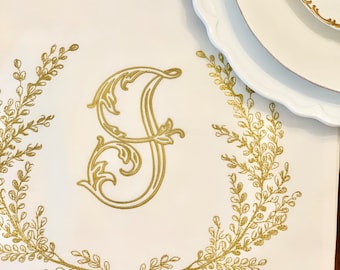 Table Runner with Thomaston Wreath and monogram - Thanksgiving, Christmas, Hanukkah, Wedding, Tablescape, Easter, Personalized, bridal