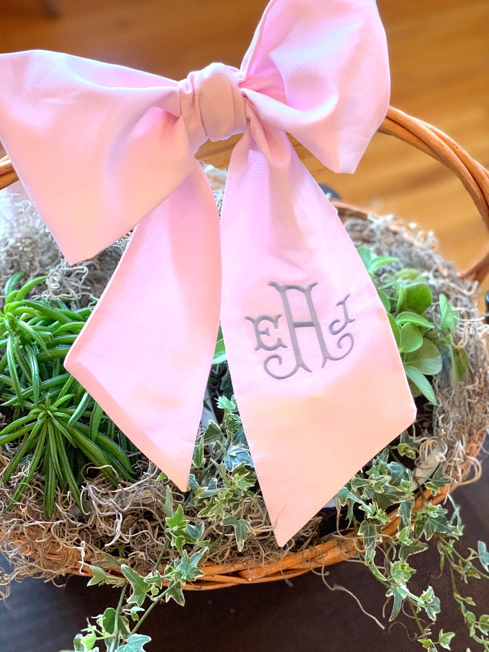 Pink Bow/Wreath Sash /Ribbon with 3 Initial Curl Monogram Etsy