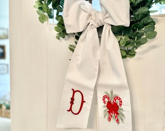 Candy Cane double ended- Christmas, personalized, custom, gift, wreath tie, decor, holiday, decoration, embroidery