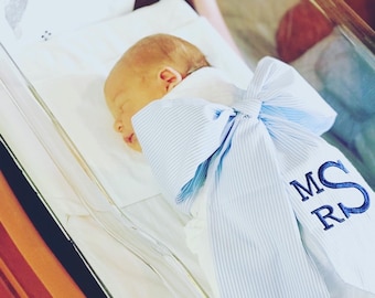 Bow Sash with 3 Letter Monogram - baby swaddle, nursery decor,