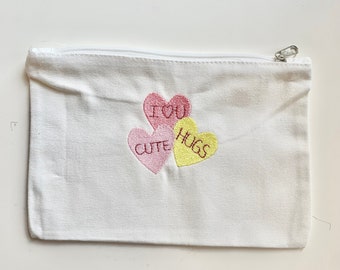 Valentine Zipper Goodie Bag, conversation hearts, canvas bag, teacher gifts, kid gifts, cute