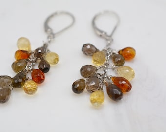 Smoky Quartz and Citrine Briolette Earrings