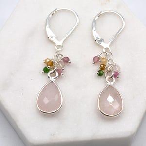 Rose Quartz and Watermelon Tourmaline Faceted Drop Earrings, Unique, Dainty, Gorgeous Gift