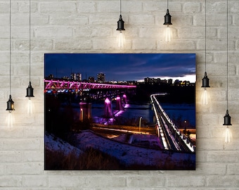 High Level Bridge | Print | Night Photography | Canvas Wall Art | City of Edmonton | Evening Lights | Alberta, Canada