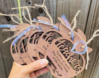 Personalized Teacher Christmas Ornament: Engraved Birch Ply Apple