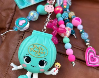 Polly Pocket Keychain Bag Charm - Teal Nostalgic Beaded Accessory