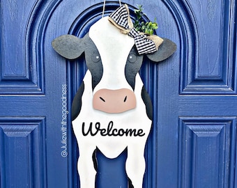 Handmade Cow Head Door Hanger: Farmhouse Welcome Sign