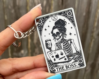 Funny Skeleton Keychain: Gothic Tarot Card Accessory