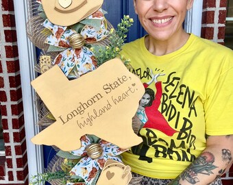 Texas Door Hanger | She’s From Texas Door Decor | Black & Gold Western Wreath | Cow Print Front Door Hanger | Rustic Farmhouse Porch Decor |