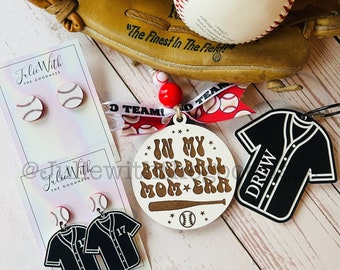 Baseball Mom Bundle: Earrings, Car Charm, Backpack Tag