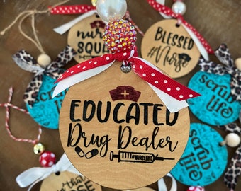 Wood Nurse Car Charm: Essential Worker Gift