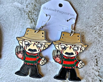 Freddy Krueger Nightmare on Elm Street Halloween Serial Killers Villain Earrings