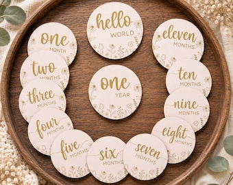 Baby Milestone Wooden Rounds | Monthly Milestone Discs | Baby Photo Prop | Newborn Gift | Baby Shower Gift