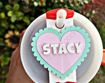 Pastel Heart Personalized Stanley Tumbler Topper: Valentines Day Accessory