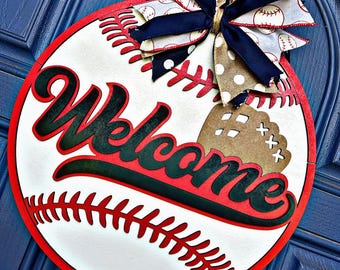 Baseball Welcome Door Hanger: 3D Laser Cut Home Decor