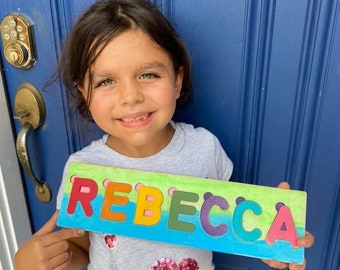 Personalized Wooden Name Puzzle, Boho Kids Decor, Baby Shower Gift