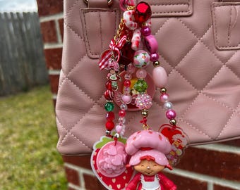 Strawberry shortcake inspired bag charms keychains nostalgic 80’s gift ideas handbag accessories