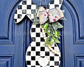 Checkered Easter Bunny Sign Front Door Spring Sign For The Home Wreathe