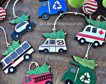 Christmas Ornaments Bus Driver Firetruck Mailman Policeman Garbage Man EMT EMS Busdriver Gifts