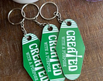 Green Acrylic Keychain: Created With A Purpose, Faith Encouragement Baptism Gift
