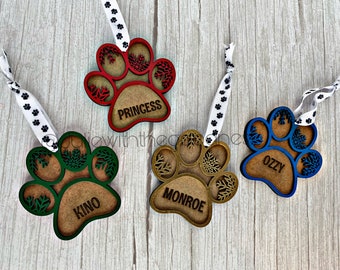 Personalized Dog Paw Ornament, Engraved Fur Baby Christmas Gift