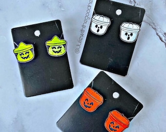 Halloween Spooky Earrings Witchy Retro Bucket Pails Pumpkin Witch Ghost Boo