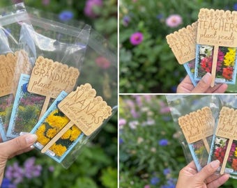 Engraved Wooden Plant Stakes – Teacher, Mother’s Day Gift with Seeds