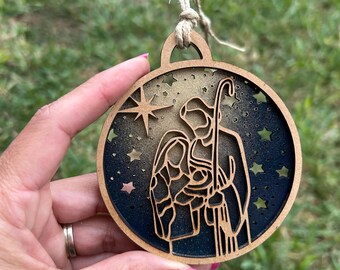 Holy Family Christmas Ornament: Oh Holy Night Nativity Scene