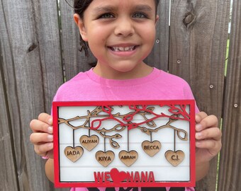 Personalized Family Tree Sign, Custom Grandma Gift, Wooden Mother's Day