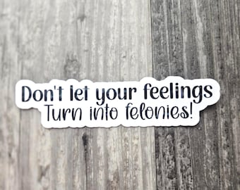 Don't Let Your Feelings Turn into Felonies - Funny Holographic Vinyl Sticker | Mental Health Humor