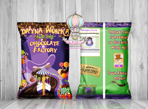 Inspired Willy Wonka and the Chocolate Factory Chip Bag, Custom Chip Bags, Candy Favor Bags, Willy Wonka Party-Unfilled Il_570xn